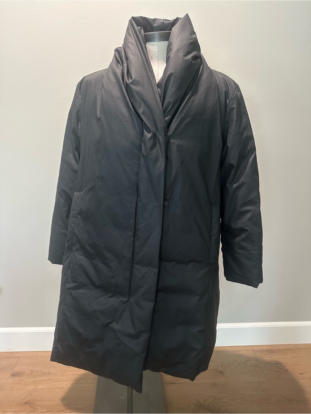 Poetry Black Oversized Down Filled Puffer Coat with Draped Funnel Collar